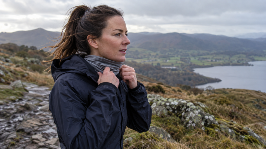 Runner wearing a neck gaiter in cool weather