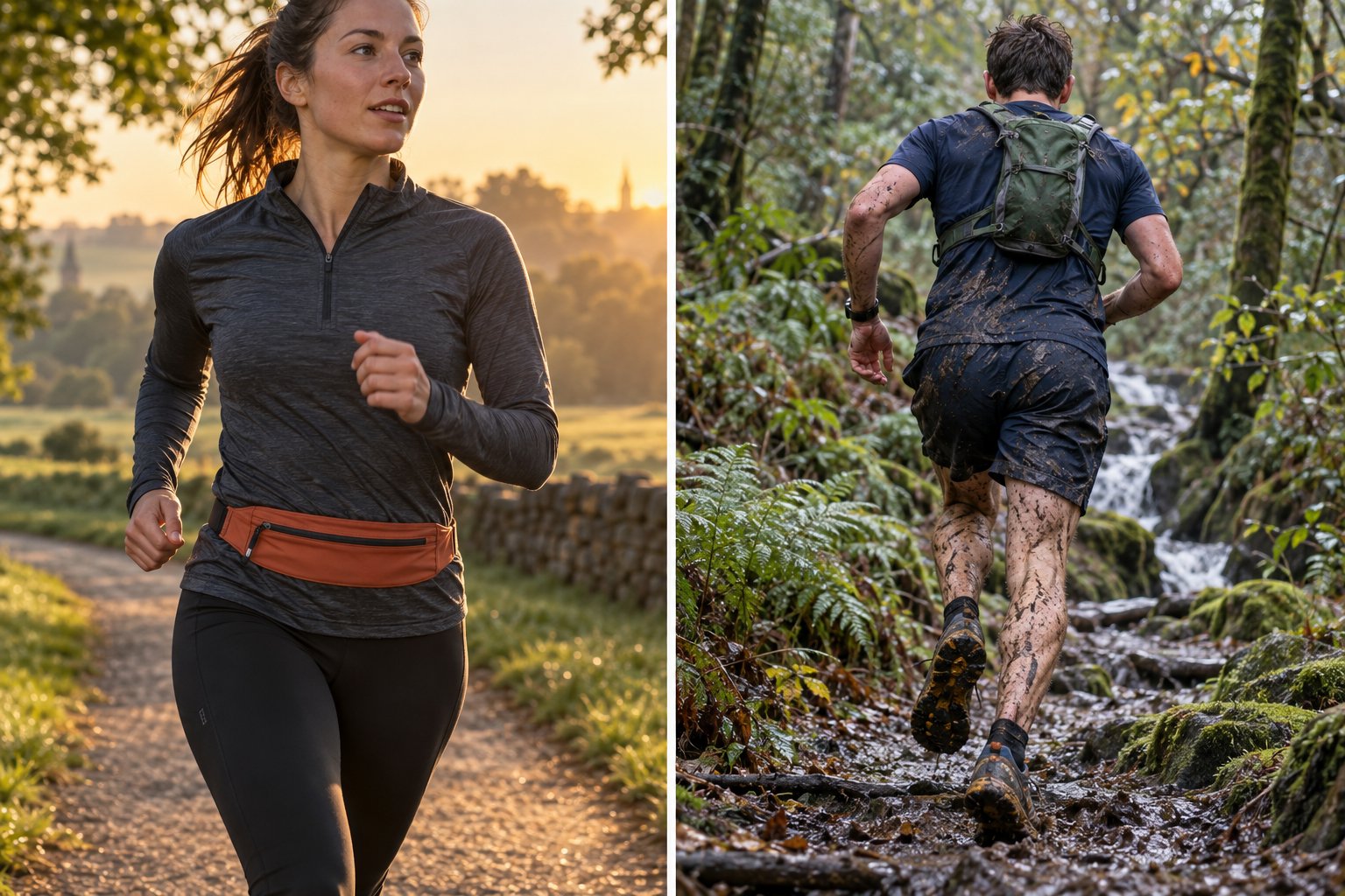 Road and obstacle-course runners carrying essentials