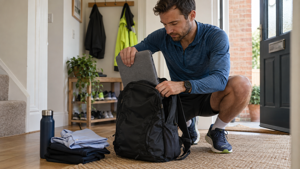 Runner commuting with a backpack and laptop