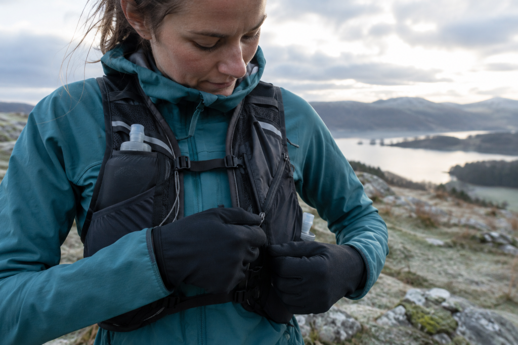 Running gloves worn on a cold-weather run