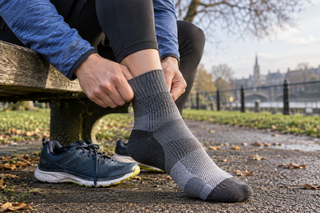 Running socks and shoes prepared for a run