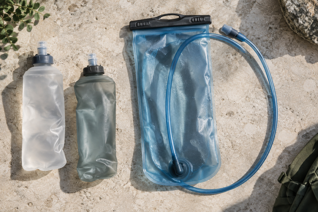 Soft flask and hydration bladder compared for running