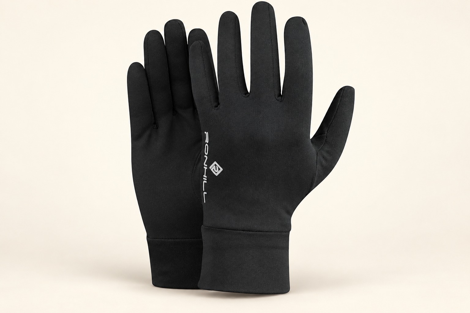 Product illustration of black Ronhill Classic running gloves with extended cuffs
