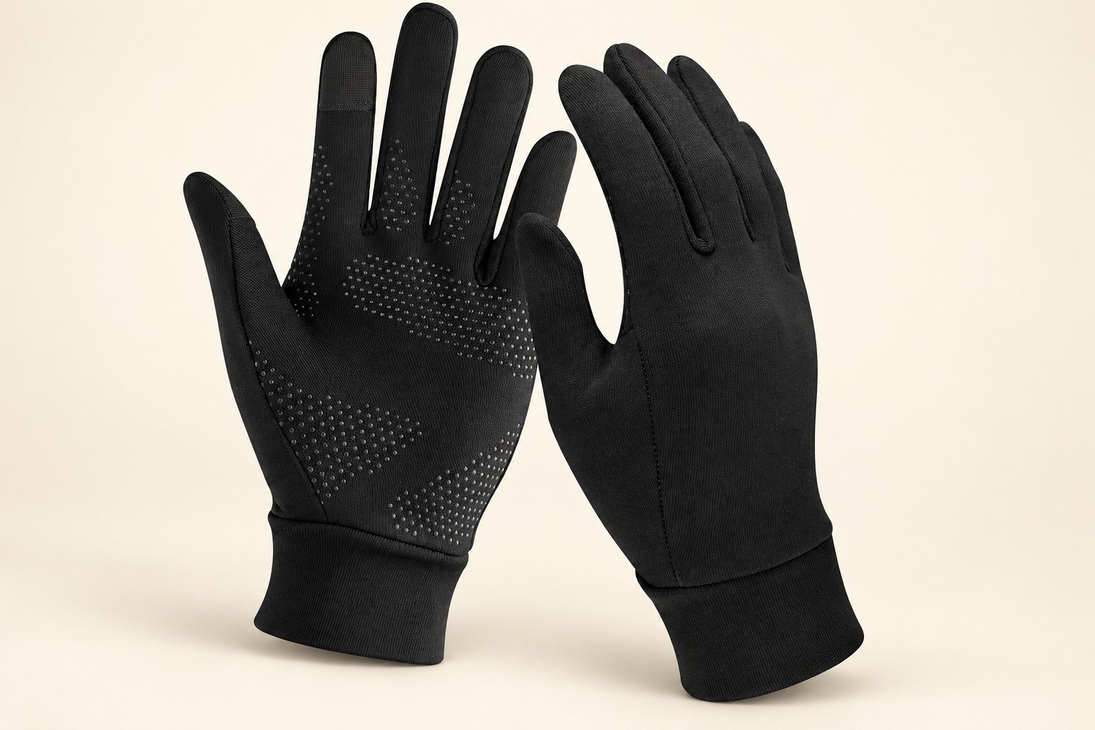 Product illustration of Unigear running gloves showing the grippy palm and plain back
